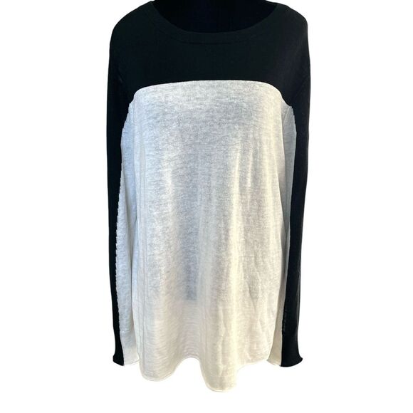 360 Linen Knit Sweater Size Large Black and Cream Color block Lightweight - Picture 1 of 8